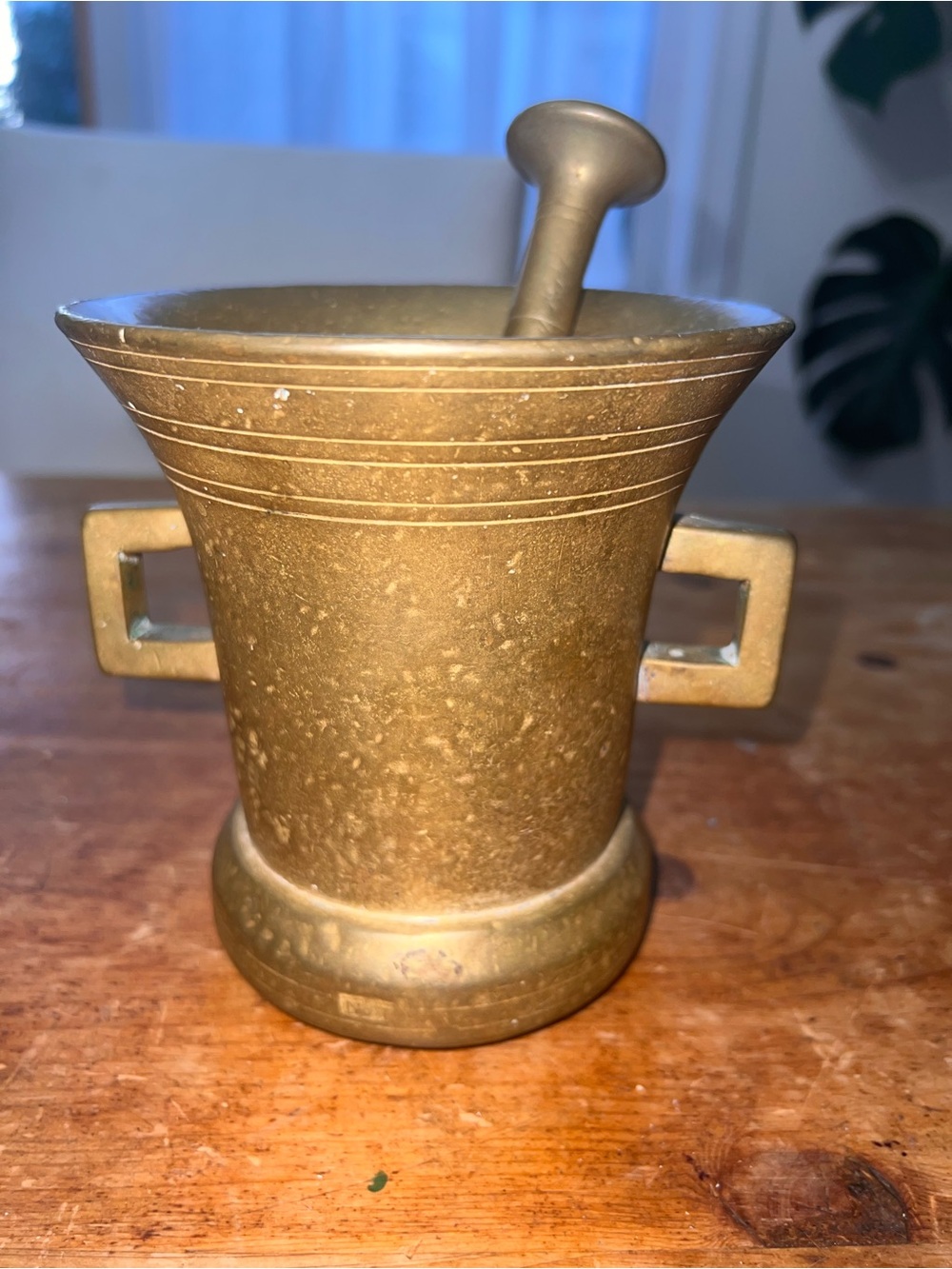 Antique Solid Bronze Brass Pharmacy Apothecary Mortar & Pestle